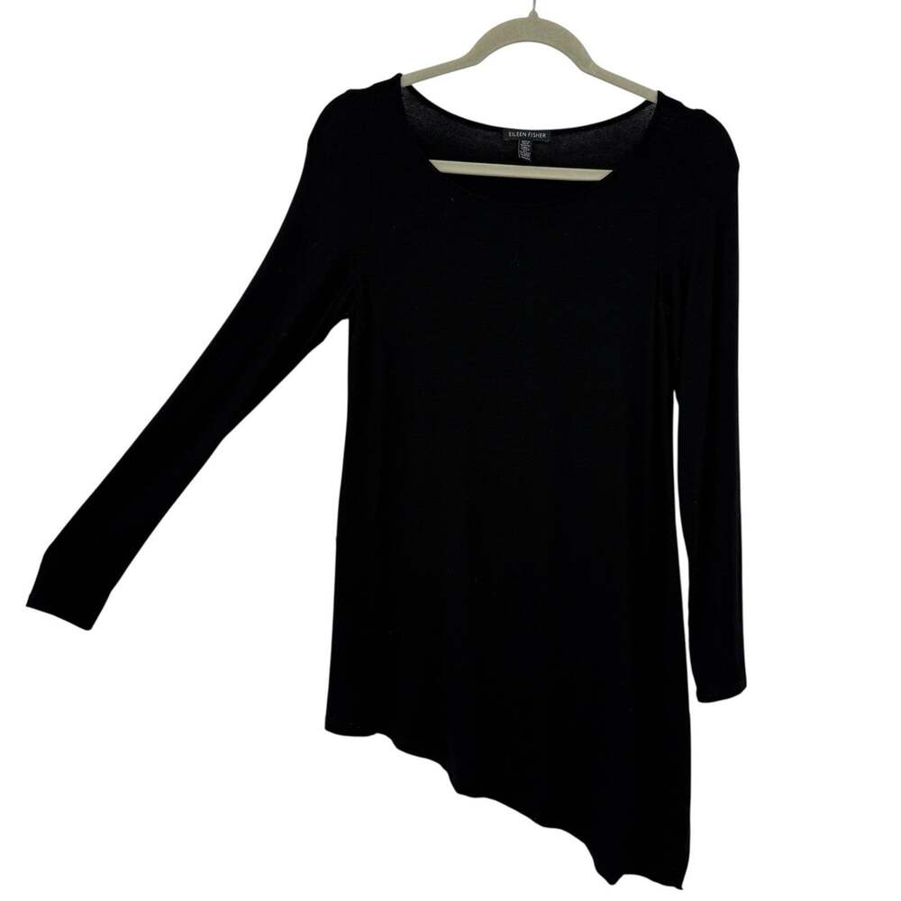 Eileen Fisher Asymmetrical Tunic XS Black Stretch Viscose Long Sleeve Minimalist